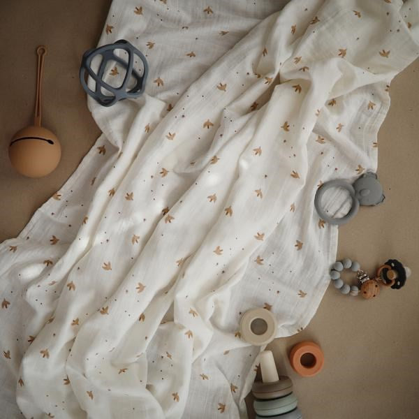 Mushie Muslin Swaddle Blanket Organic Cotton- Sparrow (7437956481250)