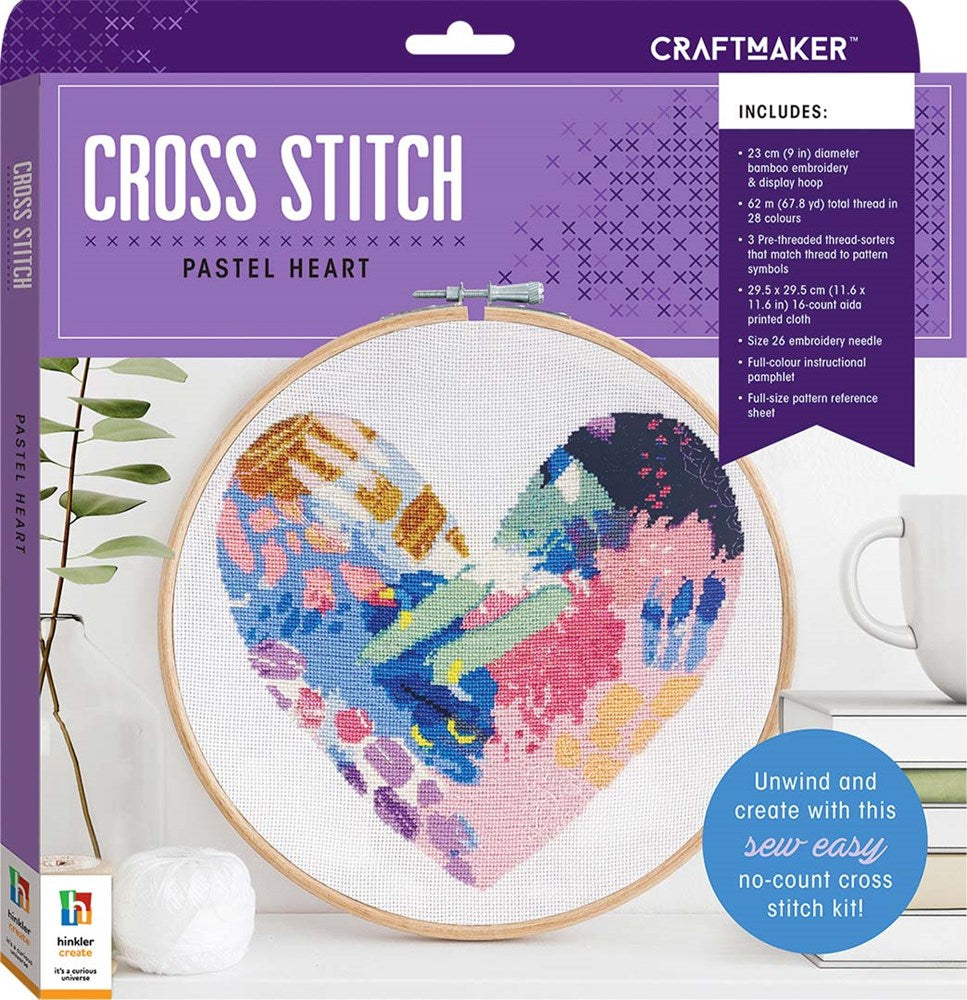 Hinkler Craft Maker Cross-stitch Kit: Pastel Heart (8264132559074)