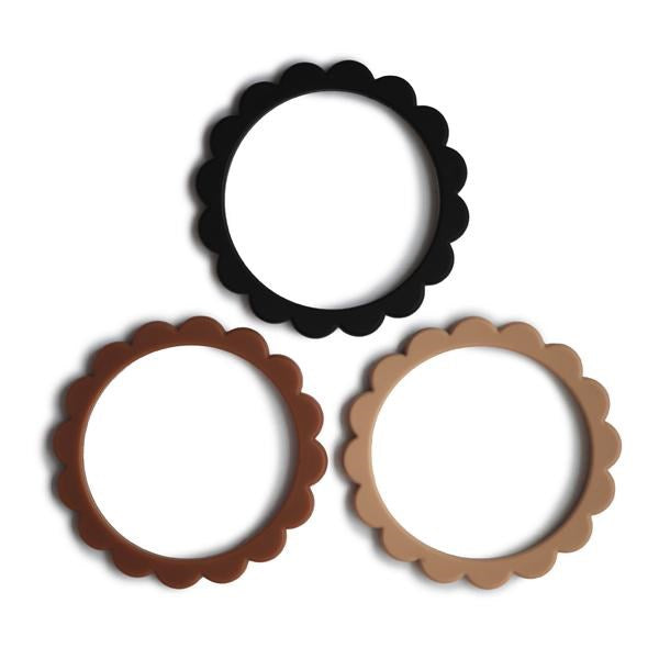 Mushie Teething Bracelet Flower - Black Natural Caramel (8015146156258)