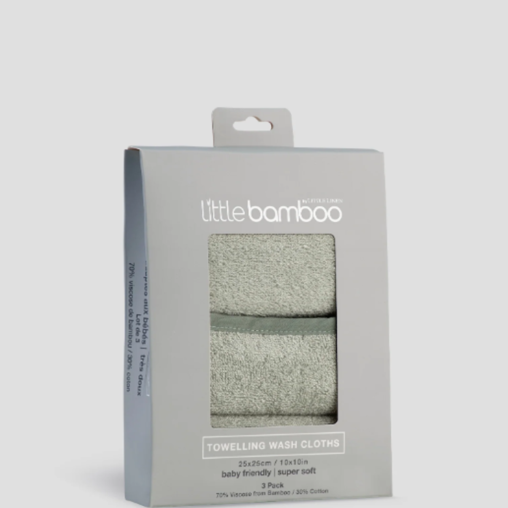 Little Linen Little Bamboo Towelling Washer 3pk Bayleaf (8266184098018)