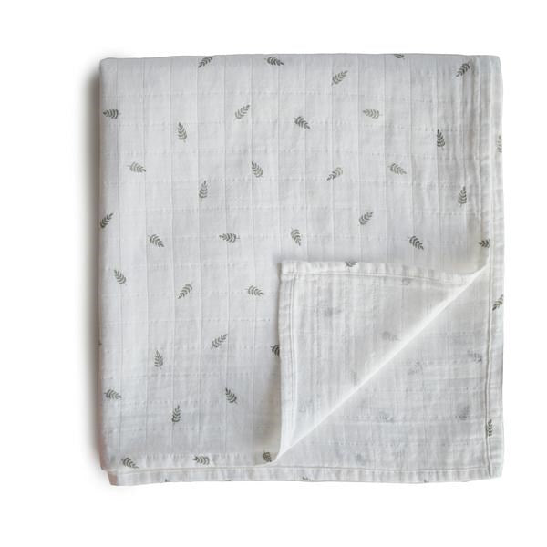 Mushie Muslin Swaddle Blanket Organic Cotton- Leaves (7446571679970)