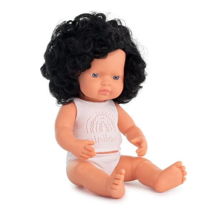 Miniland Doll - Anatomically Correct Baby Caucasian Girl Curly Black Hair 38cm (8062313824482)