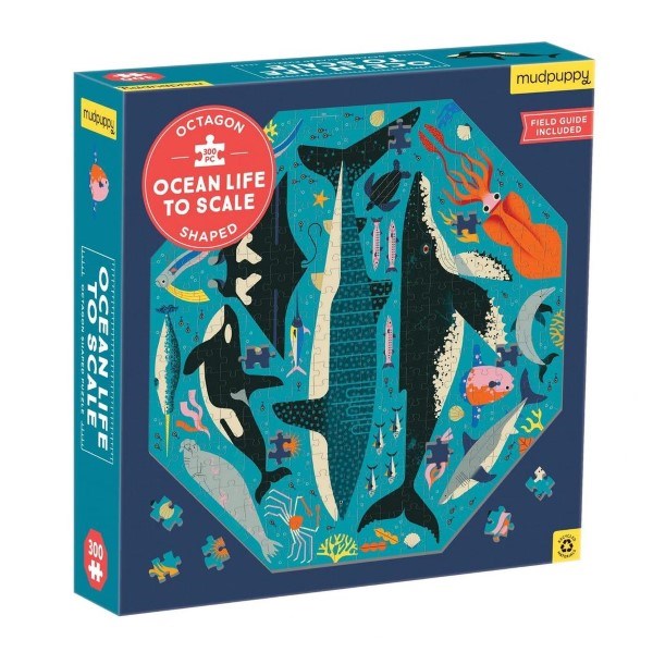 Mudpuppy Octagon Shaped 300 piece Puzzle: Ocean Life to Scale (7762947375330)