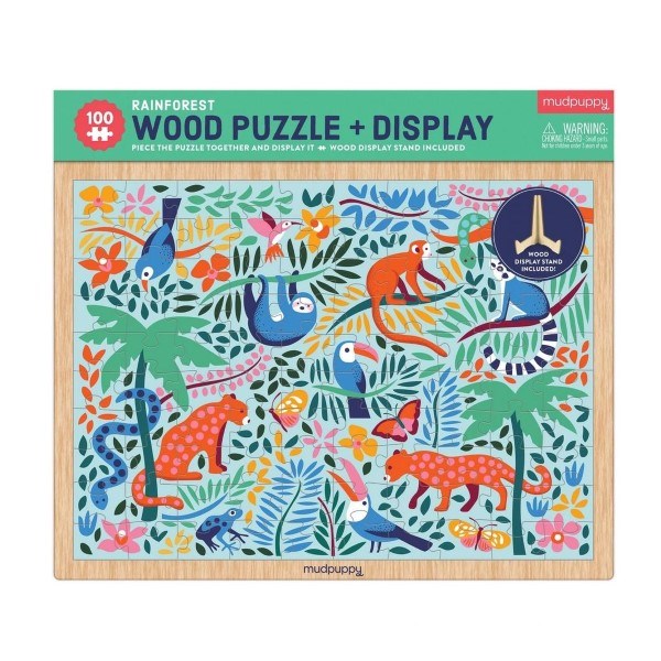 Mudpuppy Rainforest 100 Piece Wood Puzzle + Display (7762947670242)