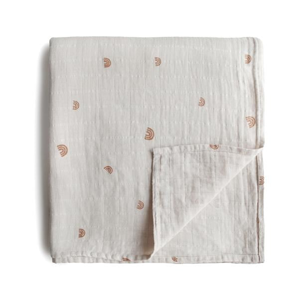 Mushie Muslin Swaddle Blanket Organic Cotton Rainbows (7446571286754)