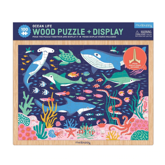 Mudpuppy Ocean Life 100 Piece Wood Puzzle + Display (7762947735778)