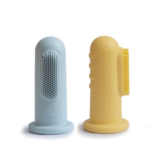 Mushie Finger Toothbrush - Powder Blue/Pale Daffodil (7773060038882)