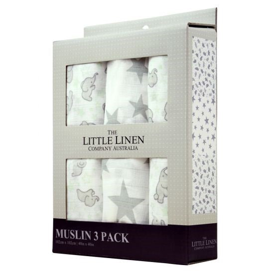 Little Linen Mint Elephant Muslin 3Pk (8266188095714)