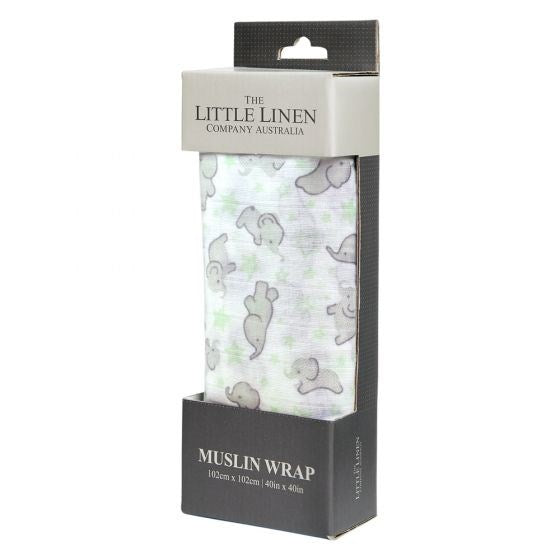 Little Linen Mint Elephant Muslin 1Pk (8266185146594)