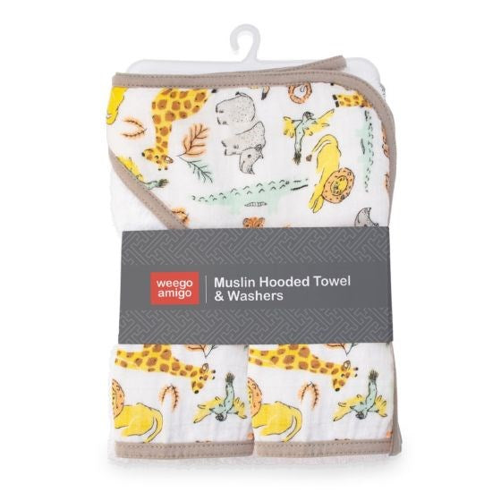 Little Linen Weegoamigo Hooded Towel + Washers Ernie Elephant (8266186817762)