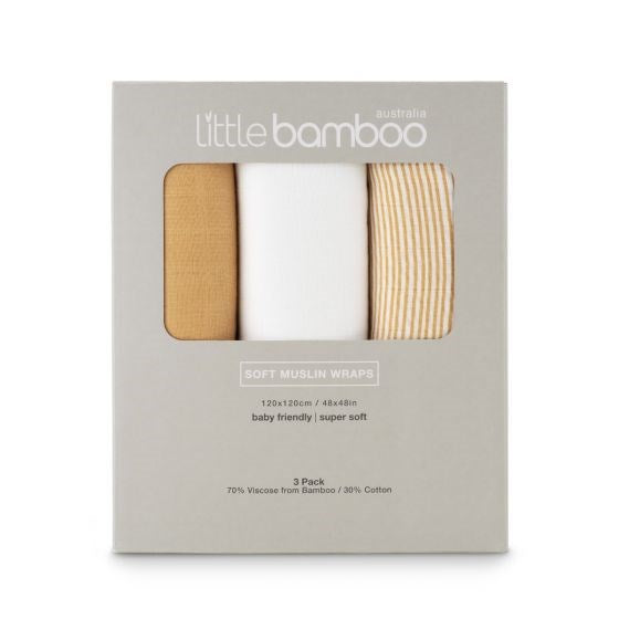 Little Linen Lt Bamboo Muslin Wrap 3Pk - Marigold (8266187931874)