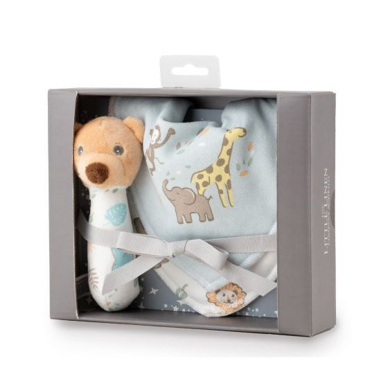 Little Linen Rattle & Bib Set - Safari Bear (8266187571426)