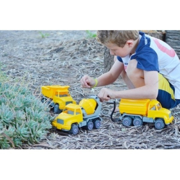 Plasto Yellow Construction Set Small 26 cm - 3 Vehicles Assorted (7820291473634)