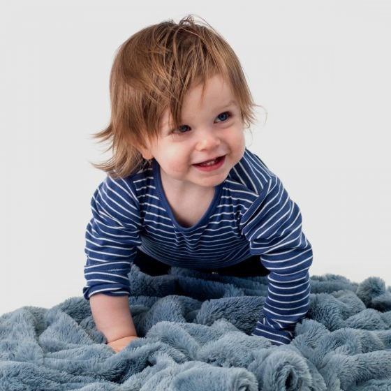 Little Linen Weegoamigo Plush Pom Pom Blanket Midnight (8266187047138)