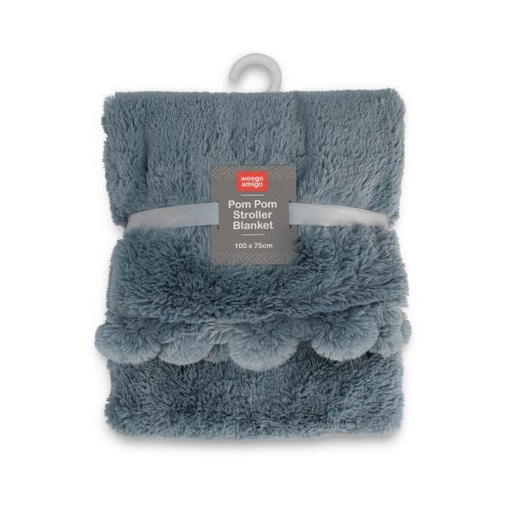 Little Linen Weegoamigo Plush Pom Pom Blanket Midnight (8266187047138)