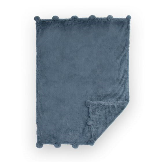 Little Linen Weegoamigo Plush Pom Pom Blanket Midnight (8266187047138)