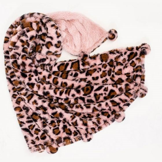 Little Linen Weegoamigo Plush Pom Pom Blanket Leopard Pink (8266187145442)